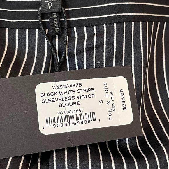 Black White Stripe Sleeveless Silk Blouse from Rag&Bone - Picture 7 of 8